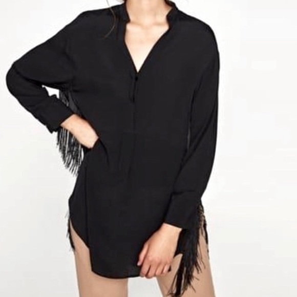 z a r a . o v e r s i z e d . f r i n g e . t o p - Picture 8 of 8